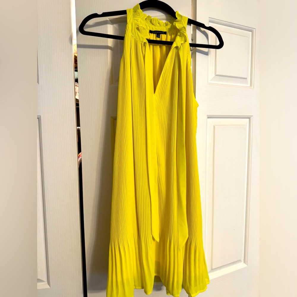 Bright yellow flowy short dress